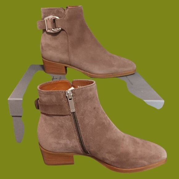 Faria Suede Taupe Ankle Boots With Side Zipper & Buckle 7M - Picture 5 of 16